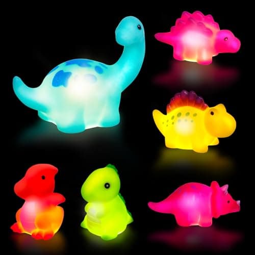 Image of Jiosdo Baby Bath Toys, 6 PCS LED Kids Sensory Toys, Liquid Sensor Light Up Dinosaur for Autism