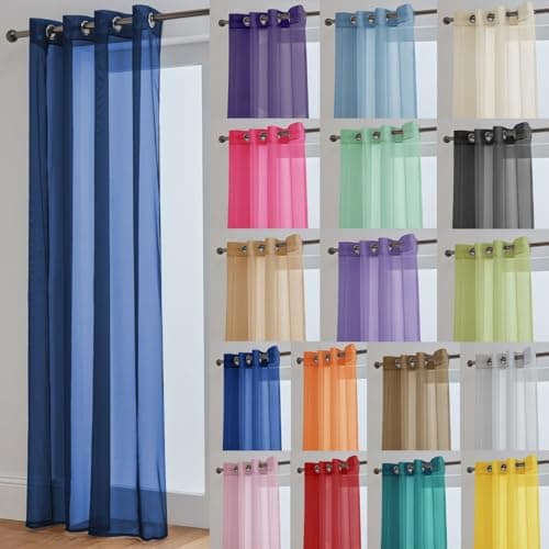 Image of John Aird Lucy Woven Voile Eyelet Top Curtain Panel (Navy, 58" Wide x 90" Drop)