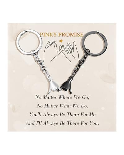 Image of CheersLife Couple Gifts Pinky Promise Keyring 2Pcs Matching Couple Keyring for Boyfriend Girlfriend Him Her Best Friend Bestfriend Birthday Gift Romantic Long Distance Relationship Valentines