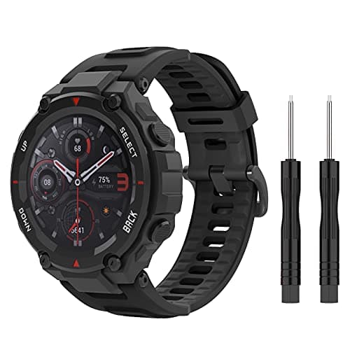 Image of MoKo Strap Compatible with Amazfit T-Rex/T-Rex Pro Smartwatch, Soft Silicone Replacement Sport Watch Band Waterproof Breathable Wristband with Screwdrivers, Black