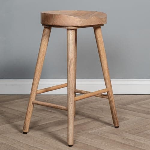 Image of Elm home and garden Solid Wooden Breakfast Kitchen Bar Stool Dark Oak Finish Fully Assembled No Veneer 70cm High, 40cm Wide, 34cm Deep. Bottom of legs widest point 47cm approx.