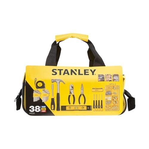 Image of Stanley 38-Piece Mixed Tool Set with Storage Bag - Includes Hammer, Pliers, Screwdrivers, Allen Keys, Measuring Tape, Level & Hardware – Durable, Portable, Reliable Performance - STMT0-74101