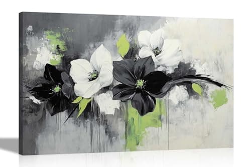 Image of Artley Prints - Black and White Flowers Floral Canvas Wall Art For Home Office Conservatory Gardening Prints Ready to Hang Pictures 30 x 20cm (12 x 8 inches) A4
