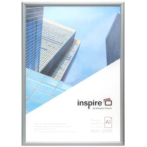 Image of inspire by Hampton Frames | A1 Snap Frame, Silver, Satin Aluminium, 59x84cm | Front Loading, Non-Glass Acrylic, Wall Mount | Poster Frame for Display, Easy Change