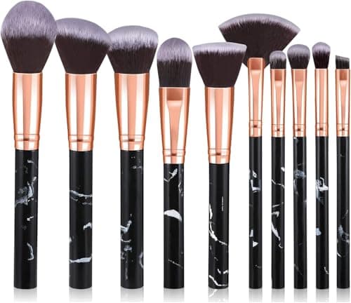 Image of Makeup Brushes 10Pcs Marble Makeup Brush Set Foundation Powder Blush Blending Eyeshadow Brushes Sets