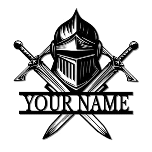 Image of Custom Knight Metal Wall Art, Personalized Name Sign, Medieval Home Decor, Unique Gift for Men, Warrior Wall Hanging,Fantasy Room Decor, Office Man Cave Decor, Family Surname Sign (Style-6)