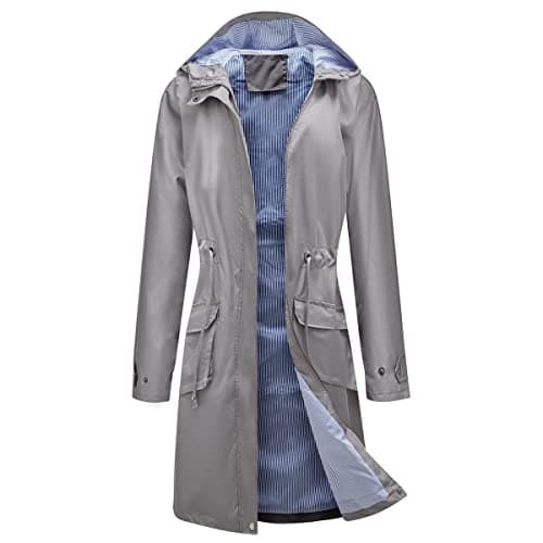 Image of MODFUL Women Waterproof Jackets Lightweight Hooded Windbreaker Ladies Long Rain Coat (Grey,XXL)