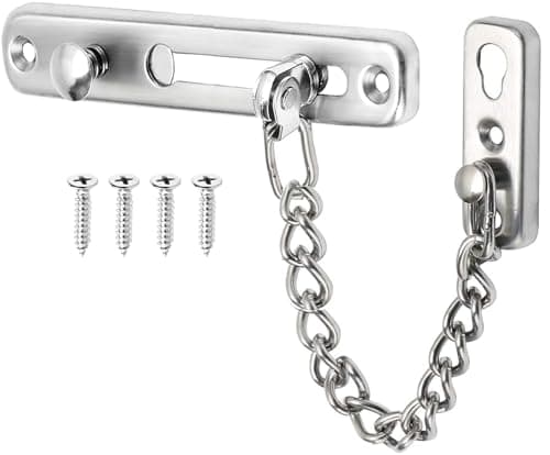 Image of Litensh 2pcs Door Chain Lock, Stainless Steel Door Guard Anti-Theft Press Lock, Chain Door Guard Lock Latch Sliding Lock for Hotel Home Living Motel Apartment Bedroom Silver