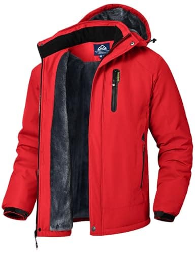 Image of YSENTO Mens Waterproof Winter Jackets Outdoor Warm Fleece Jacket Windproof Coats with Detachable Hood(Red,XL)