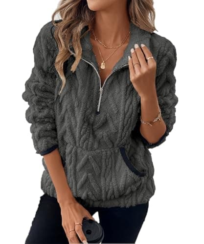 Image of Crsiphee Women's Sherpa Fleece Pullover Half Zip Plush Teddy Fleece Sweatshirt with Pockets Cozy Oversized Winter Outwear for Fall and Winter 2025 Grey XXL