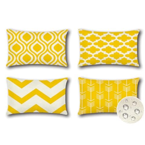 Image of JOTOM Set of 4 Outdoor Decorative Cushion Covers 30x50 cm Modern Geometric Waterproof Throw Pillow Covers 12x20 Inch Sofa Indoor Bed Decor Cushion Cases for Patio Garden Porch Bench (Yellow)