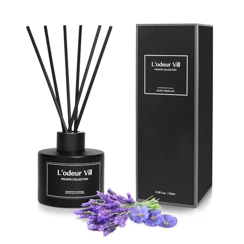 Image of L'odeur Vill Reed Diffuser Set, 100ml Luxury Home Fragrance Diffuser with 8 Fiber Sticks, Long Lasting Scented Aromatherapy for Bedroom Bathroom Living Room Office, (Lavender Geranium)