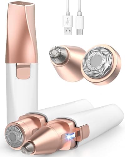Image of Eyebrow & Facial Hair Trimmer for Women: 2 in1 Rechargeable Facial Hair Removal and Eyebrow Shaver, Painless Shaving with Built-in LED Light - Perfect for Face, Lips, and Body