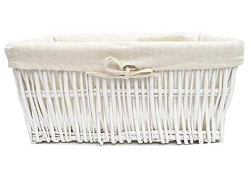 Image of Full Wicker Strong Wider Big Deep Large Wicker Lined Handle Storage Basket Xmas Hamper Basket Gift[White,Extra Large 52x40x21cm]