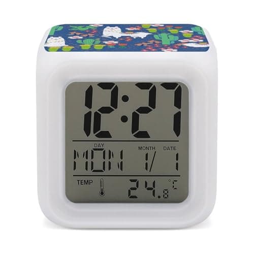 Image of Kids Alarm Clock,Llama And Cactus Pattern7 Color Night Light Digital Alarm Clock Wake Up Clock for Bedroom,Office and Home Decor