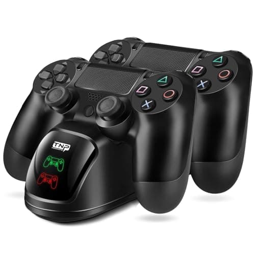 Image of TNP PS4 Controller Charging Station Dock Stand PS-4 Dual shock Control Gamepad USB Port Dual Charger Cradle Base with Cable & LED Indicator for Sony PlayStation 4 Pro Slim Wireless Gaming Game (Black)
