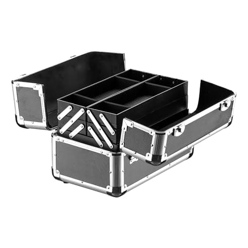 Image of Wiltec Aluminium Multipurpose Toolbox, Compact Size 35.5 x 24 x 22.5 cm, Lockable Metal Toolbox, Comes with 2 Keys and Handy Internal Compartments