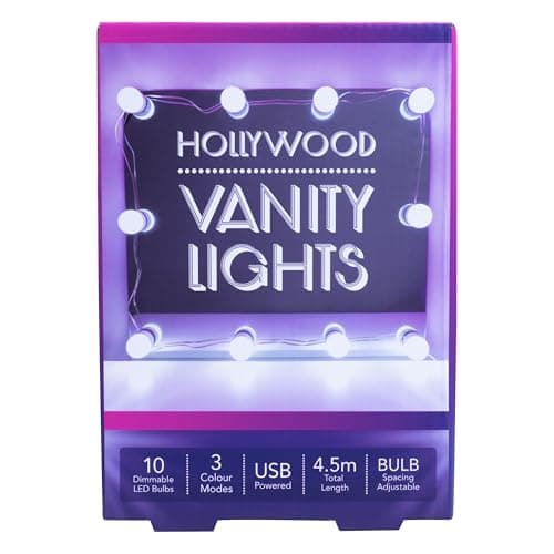 Image of Fizz Creations Hollywood Vanity String Lights 10 Dimmable Light Bulbs. USB Powered. 4.5m Total Length. 3 Colour Modes. Hollywood Mirror with Lights Hollywood Vanity Mirror with Lights