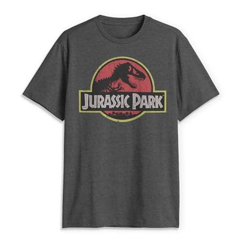 Image of Jurassic Park Men's Classic Movie Logo T-Shirt, Charcoal Heather, Medium