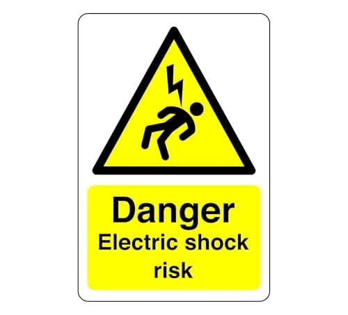 Image of Danger electric shock risk sign - 1.2mm Rigid plastic for indoor/outdoor usage (300mm x 200mm) Viewing Distance within 7m.