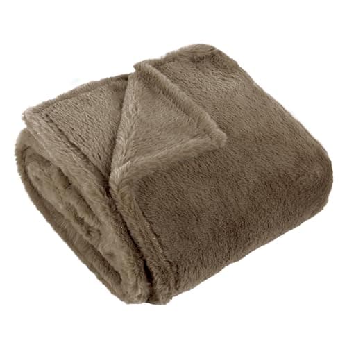 Image of furn. Kallu Faux Fur Throw – Earthy Soft Fluffy Decorative Throw with Oxford Edge (Mocha - 130x180cm)