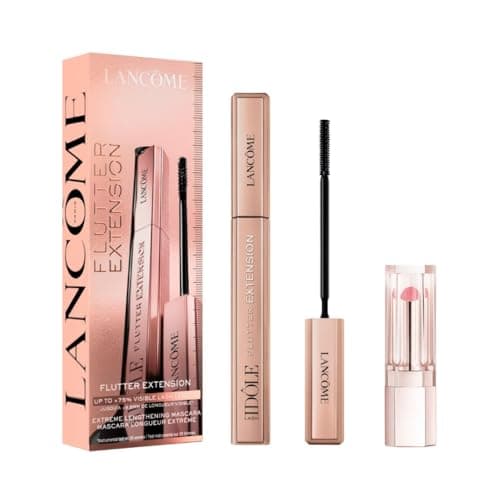 Image of Lancôme Lash Idôle Flutter and Idôle Butterglow Set, Lengthening Mascara and Hydrating Lip Balm, Full Size Flutter Extension Mascara, Lip Butterglow 10 with Squalane, 24HR Wear Gift Set (Worth £45.00)