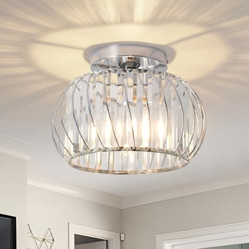 Image of Hudi Fyier Modern Crystals Ceiling Lighting Fixtures, Chrome Ceiling Lamp Diameter 29cm, Semi Flush Mount Ceiling Light for Bedroom Kitchen Hallway Dining Rooms Living Rooms