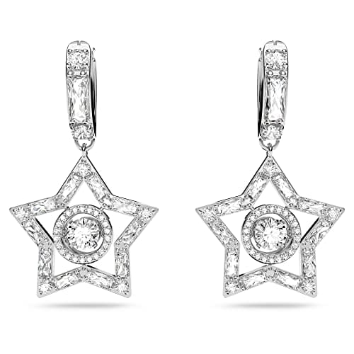 Image of Swarovski Star Mini Hoops, White Dancing Stones in a Rhodium Plated Setting, from the Stella Collection