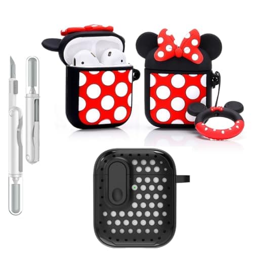 Image of LEWOTE 3 in 1 Compatible with Apple Airpods(2nd/1st Generation) Protective Funny Cute Case Cover with Cleaner Kit & Keychain (Minnie)