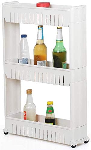 Image of MantraRaj 3-Tier Slim Side Out Kitchen Trolley Multipurpose Storage Shelf Moving Wall Cabinets Tower Holder Rack On Wheels Rolling Storage Unit Cart For Kitchen Laundry Bathroom