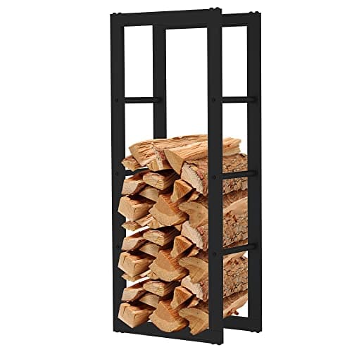 Image of AMOS Metal Firewood Log Rack Stand Holder For Outdoor Indoor Fireplace Wood Storage Shelf, Black, 100 x 25 x 40CM