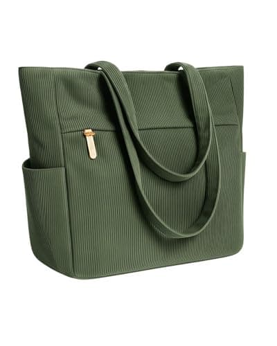 Image of szyanlai Corduroy Tote Bags for Women Large Tote Bag with Zipper Shoulder Bags Handbags for College School Work Shopping Travel (green, L)
