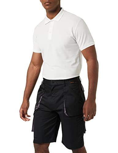 Image of Portwest TX14 Texo Contrast Work Shorts 7 Pocket Multi Function Utility Breathable Summer Workwear Durable Safety Sitewear with Elastic Waist, Black, Medium