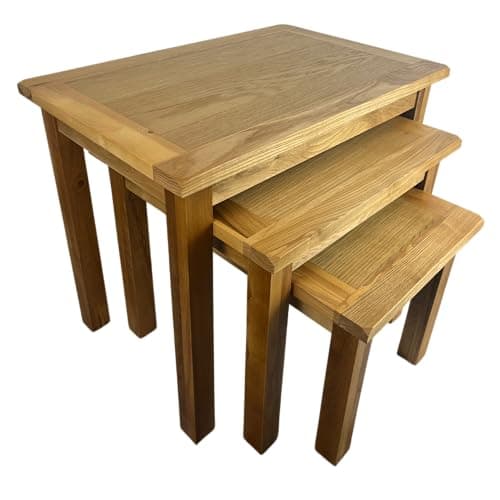 Image of Home Furniture Group Ltd Baysdale Rustic Oak Nest – Set of 3 Compact Wooden Side Tables – Traditional Finish