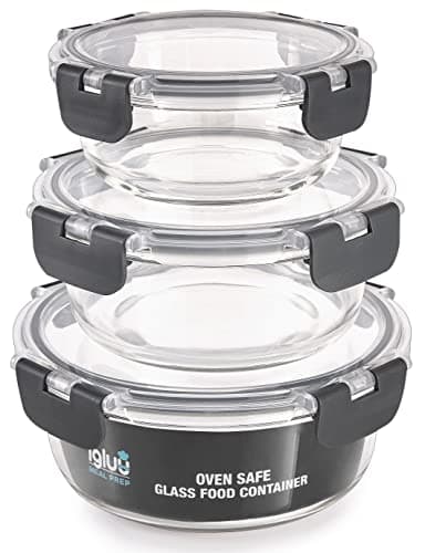 Image of Igluu Meal Prep Round Glass Containers with Lids (3 Pack) – Airtight & BPA-Free – Oven, Microwave, Freezer and Dishwasher Safe – 400ml, 650ml, 950ml – Durable Borosilicate Glass