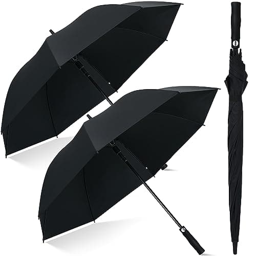 Image of Weewooday 2 Pcs 54 Inch Golf Umbrella Windproof Extra Large, Automatic Open, Golf Sports UV Protection Waterproof Windproof for Rain Sun Wedding(Black,54 Inch/137 cm,Straight Handle)