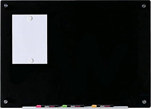 Image of Audio-Visual Direct Magnetic Black Glass Dry-Erase Board Set - 60 cm x 90 cm - Includes Board, 2 Magnets, and Aluminium Marker Tray