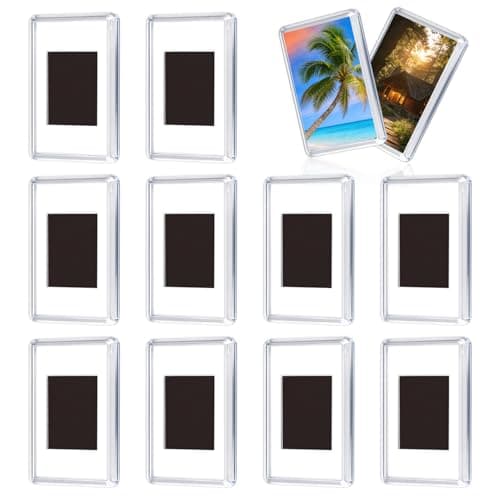 Image of 10 Pack Magnetic Photo Frames for Fridge, 1.7x2.76 inch(4.5x7cm) Blank Clear Mini Frame Refrigerator Magnets, Acrylic Photo Block Fits for Fujifilm Instax Mini LiPlay, Frameless Photo Display