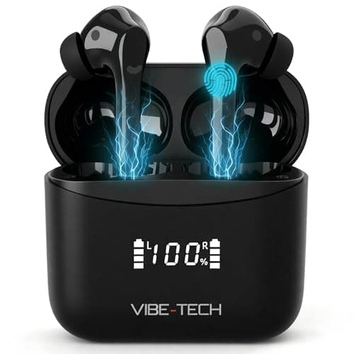 Image of VIBE-TECH Wireless Earbuds – Bluetooth 5.4+EDR, ANC Noise Cancelling, Hi-Fi Stereo, Smart Touch, 42H Battery Life, LED Display, IPX7 Waterproof, Type-C Fast Charging – Black