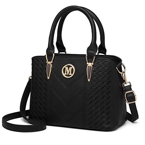 Image of Miss Lulu Handbag for Women, Woven and Chevron Pattern, M Logo on The Front, Top Handle or Shoulder Bag