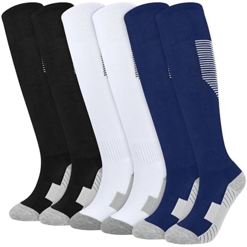 Image of KOOOGEAR Kids Football Socks soccer Socks Boys Sports Socks Youth Knee High Socks Athletic Sock Girls Junior Running,Training,Rugby,Hockey 6-12Years (UK, Age, 9 Years, 12 Years, Black White Blue)
