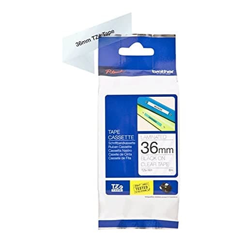 Image of Brother TZe-161 Labelling Tape Cassette, 36 mm (W) x 8 m (L), Laminated, Brother Supplies - Black on Clear