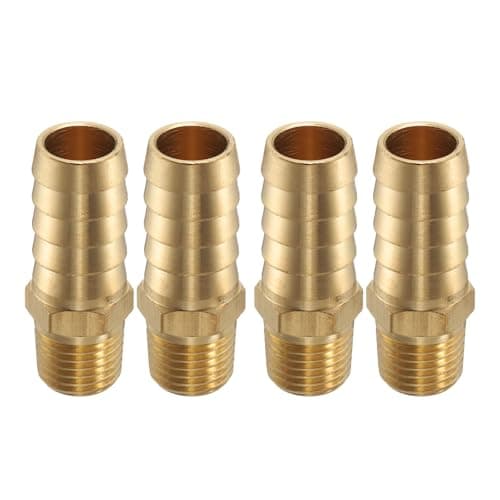 Image of sourcing map 4pcs Brass Barbed Fitting 1/4" NPT Male to 1/2" Hose ID for Home Brew Pipe Fitting Direct Thread Tower Connector Durable Construction