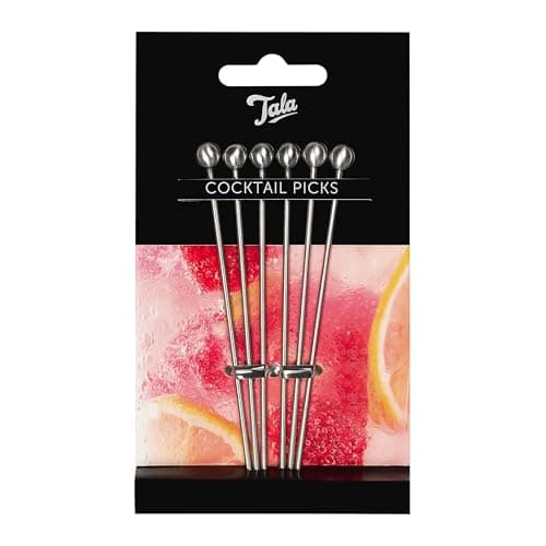 Image of Tala Stainless Steel Cocktail Picks – Set of Reusable Picks, 10.8cm Length, Ideal for Olives, Garnishes, Martinis & Canapés, Durable & Stylish Barware