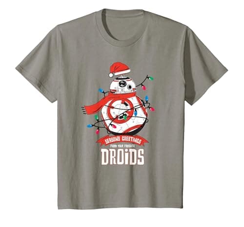 Image of Star Wars BB-8 Season's Greetings Droids Holiday T-Shirt, Youth, Slate Grey, Large