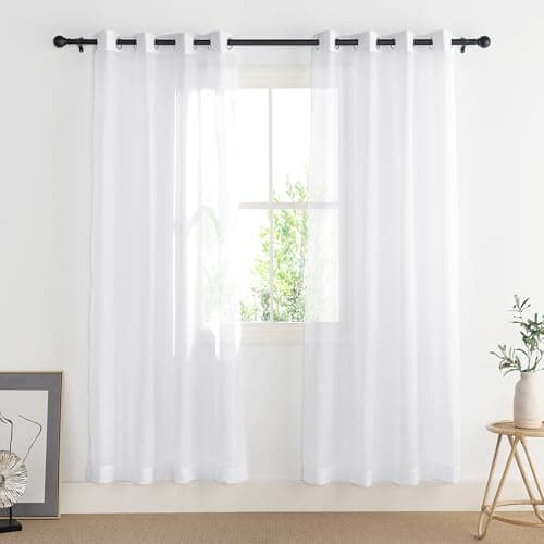 Image of PONY DANCE Voile Curtains 72 Drop Pair, White Net Curtains for Windows with Eyelet Top Lightweight Elegant Living Room Sheer Panels for Light Filtering, set of 2, 54 x 72 inches