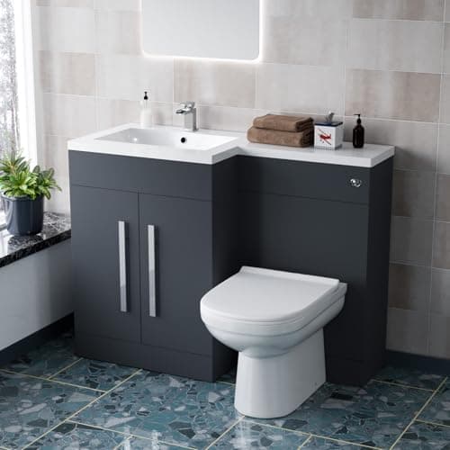 Image of Nes Home 1100mm Left Hand Dark Matte Grey Basin Vanity WC Unit & Back to Wall Toilet