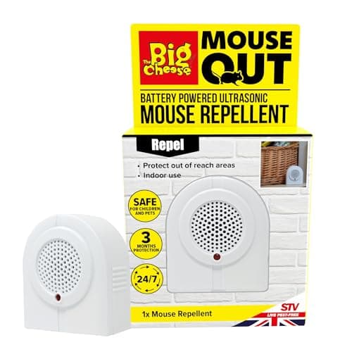 Image of The Big Cheese Mouse Out Battery Powered Mouse Repellent - Portable Ultrasonic Rodent Deterrent - Long-Lasting 3 Month Protection – Safe for People & Pets - Ideal for Attics, Sheds, Garages