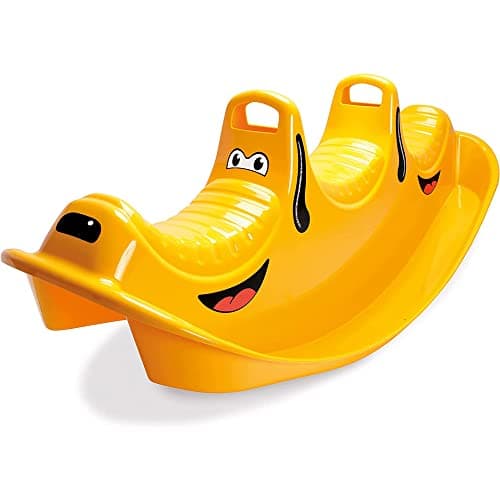 Image of Dantoy 3 Persons Rocker and Seesaw, Durable Plastic with 3 Seats and Made in Denmark – Yellow Happy Dog