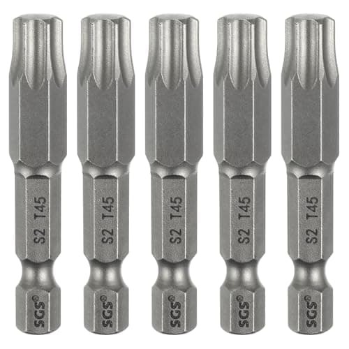 Image of sourcing map 5pcs T45 Torx Head Screwdriver Bit 1/4" Hex Shank 2" (50mm) Long Magnetic No Hole Tip Tamper Proof 6 Point Star Screw Driver Drill Bits S2 Steel Industrial Power Screwdrivers